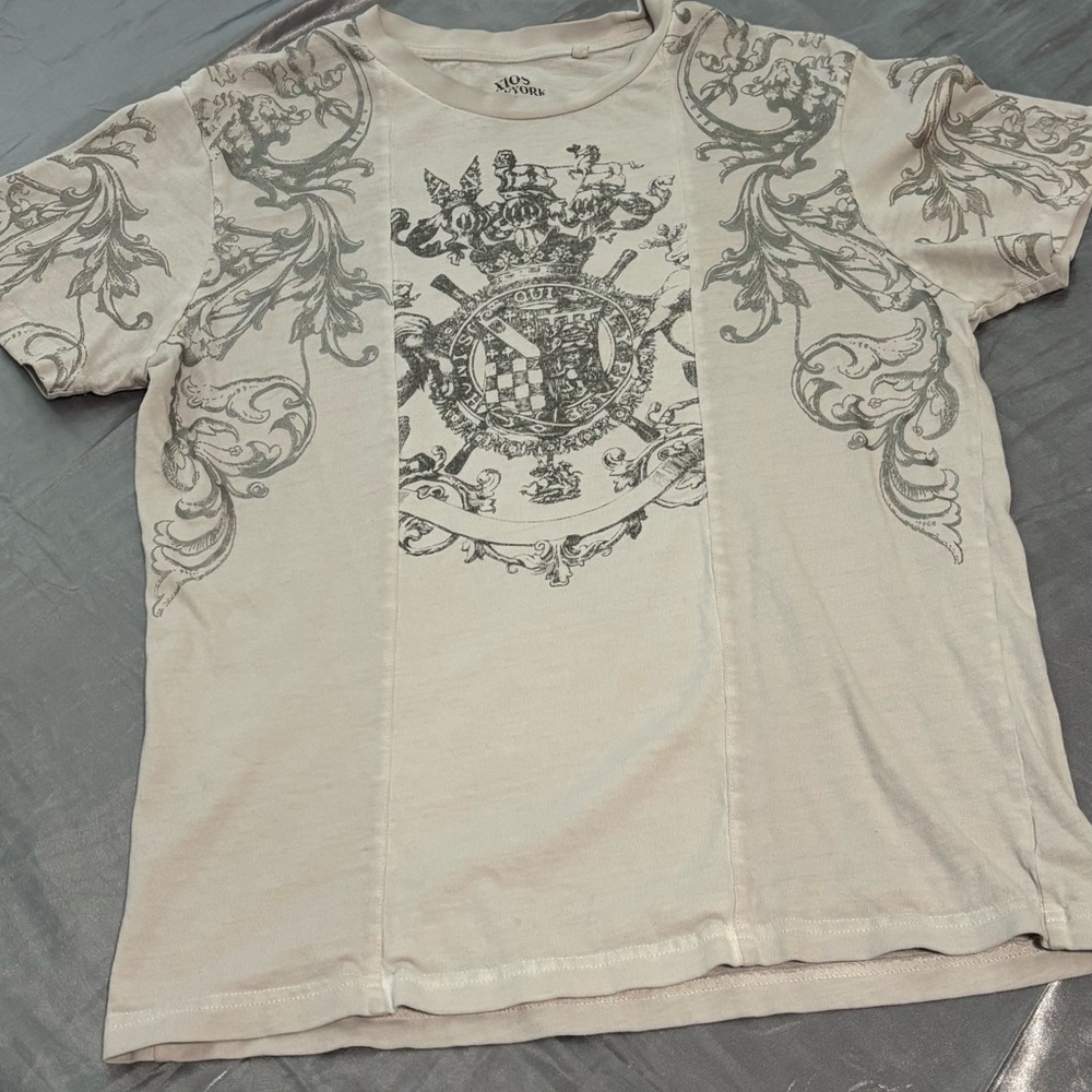 Affliction Like Beige Graphic Tee with Gray Accents